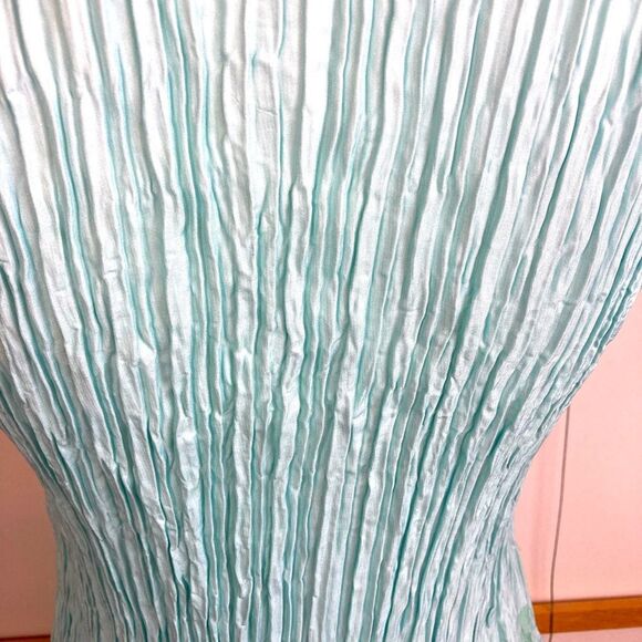 Alquema NWOT Aqua & green polka dot hand pleated midi dress w/pockets - Picture 7 of 15